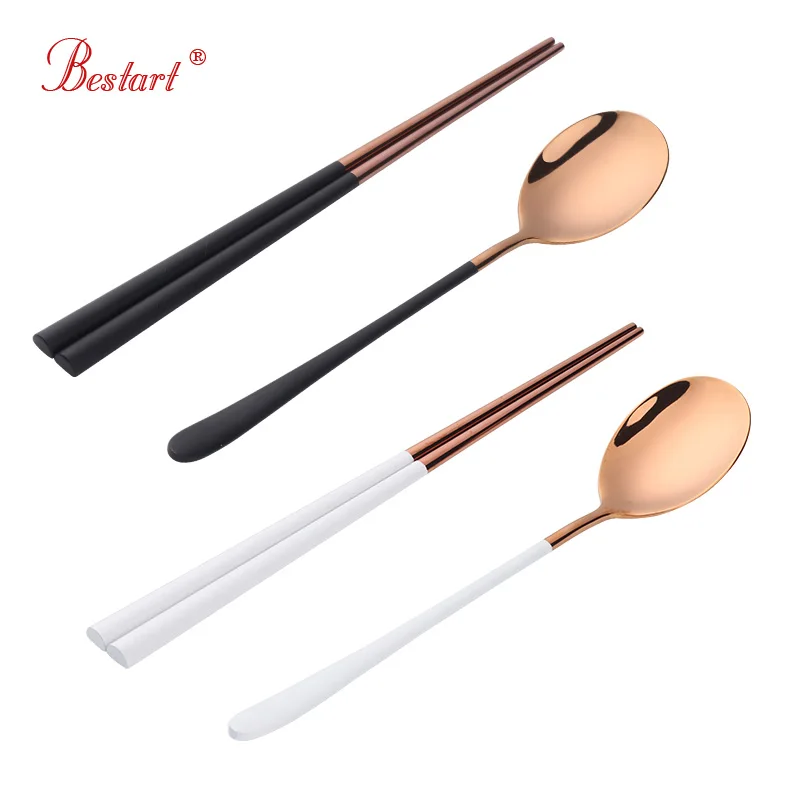 

304 Stainless Steel Silver Sushi Chopsticks Spoon Set Korean Reusable Black Rose Gold Hashi Sushi Sticks Kitchen Accessories