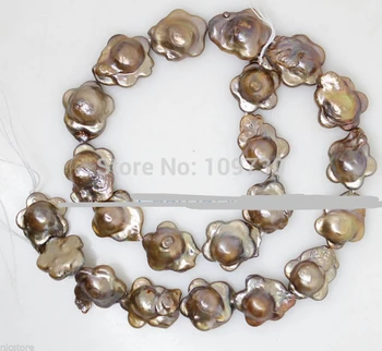 

Jewelry 0091 brown reborn keshi baroque flower pearl loose beads 15" jewelry design