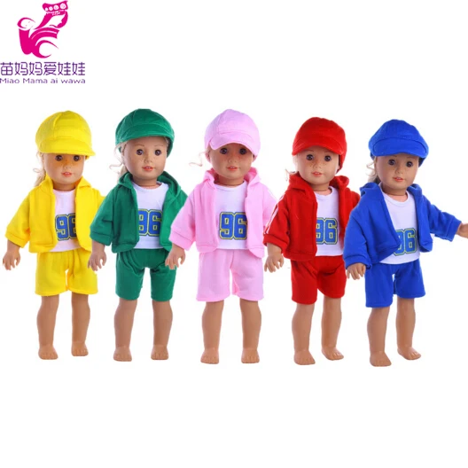 

Doll Clothes suit Fit 18 inch Girl doll Jackets Vest Pants Hat baby Doll Sport Clothes for Children Gift