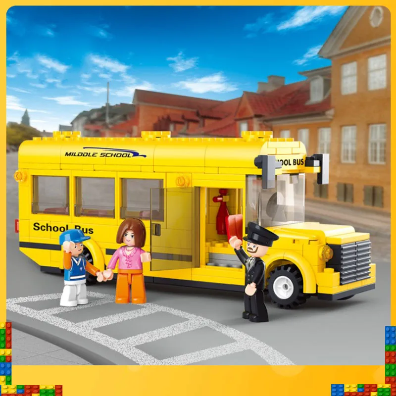 

Happy Little Luban B0507 Assembled Building Blocks Compatible Lego Bus School Bus Series Mini Campus Bus Toys Children Boys