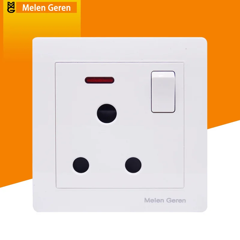 

India Plug Wall Electrical Socket Switch Push Button with Led Indicator Light Power Outlet Panel 1 Gang 15A AC 220V 86*86mm new