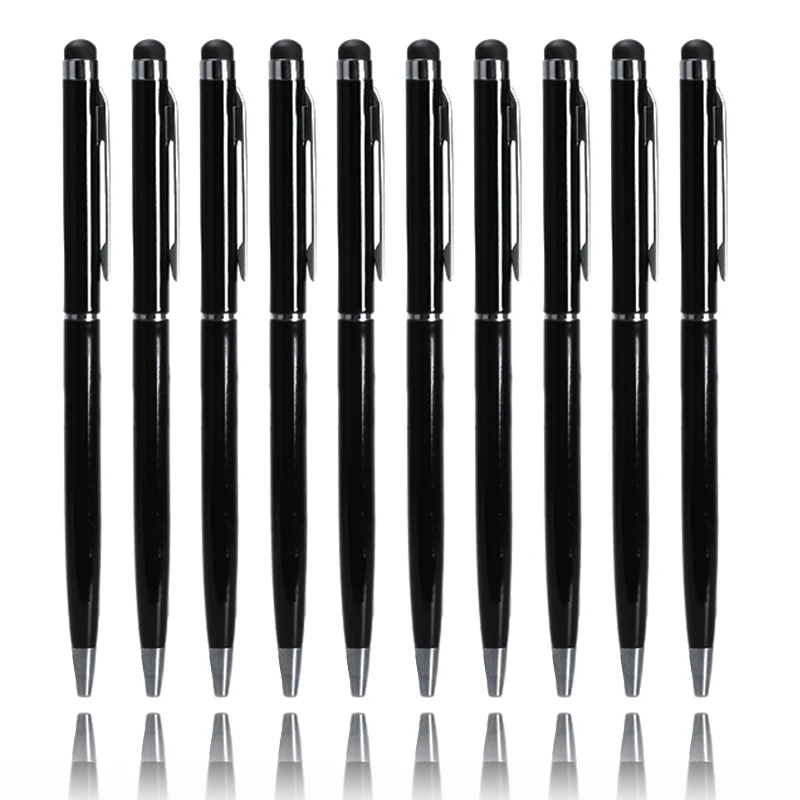 

10pcs/lot 2 in 1 metal capacitive touch pen stylus screen for universal phone/tablet/laptop,10 colors/lot built-in ballpoint pen