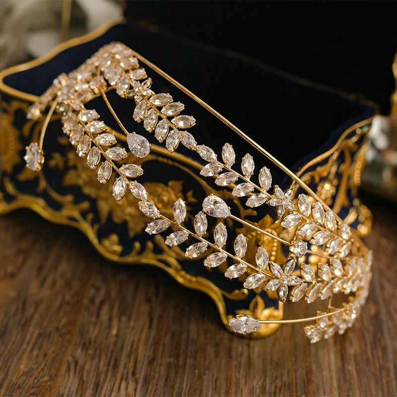 HIMSTORY барокко принцесса золотые короны невесты диадемы Циркон Кристалл Диадемы повязка на голову Свадебные украшения для волос Свадебные аксессуары для волос