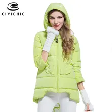 CIVICHIC Лидер продаж в Корейском стиле, зимняя накидка с капюшоном, куртка-пуховик для девочек; утепленный пуховик с капюшоном, толстовка с капюшоном, надписью «Angel» и принтом «крылышки теплое пальто 3 четверти рукав одежда на гагачьем пуху DC530