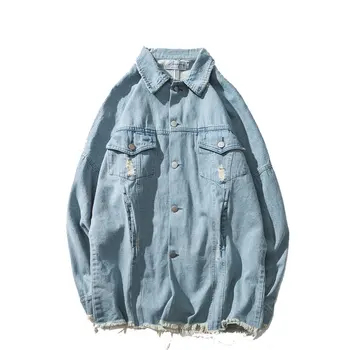 

2018 cotton outerwear jean jacket men Slim Fit Casual With Hole Coats For Men Fashion