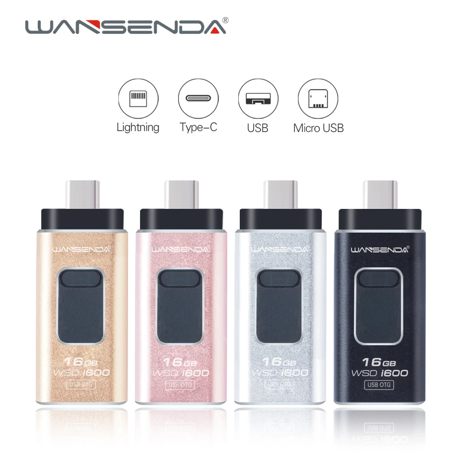 

Wansenda 4 in 1 OTG USB Flash Drive Lightning pen drive 64GB 32GB 16GB usb 2.0 Pendrive for iPhone/IOS/Type-C/Android/PC/Mac