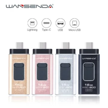 Wansenda 4 in 1 OTG USB Flash Drive Lightning pen drive 64GB 32GB 16GB usb 2.0 Pendrive for iPhone/IOS/Type-C/Android/PC/Mac