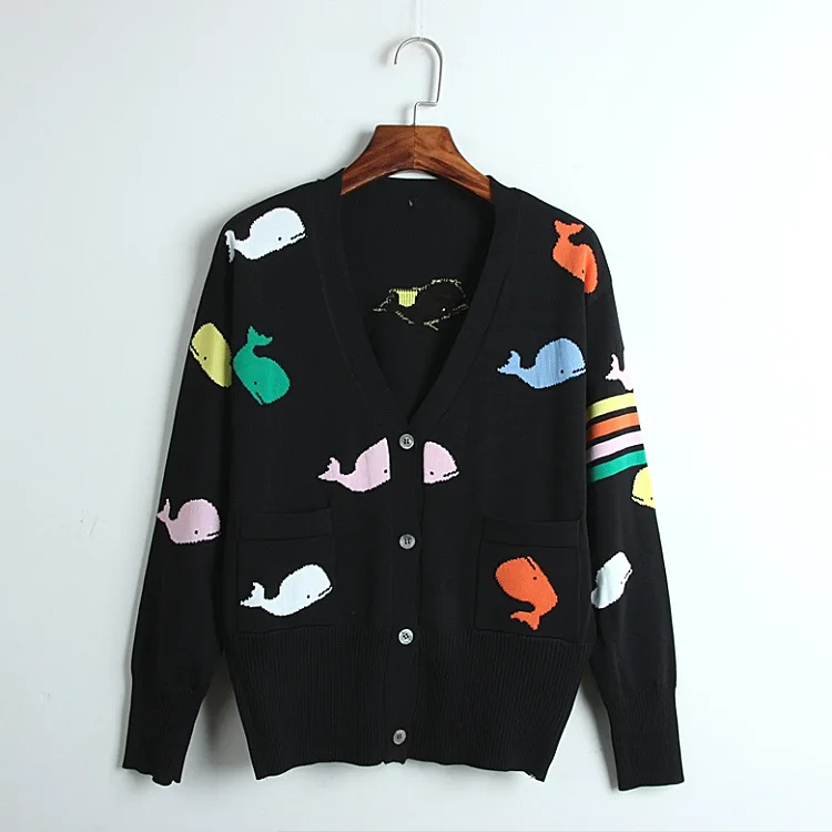 

New 2019 Spring Runway Sweater V-neck Coats Cardigan Women Knitted Casual Dolphin Jacquard Cardigans Split Outwear pull femme