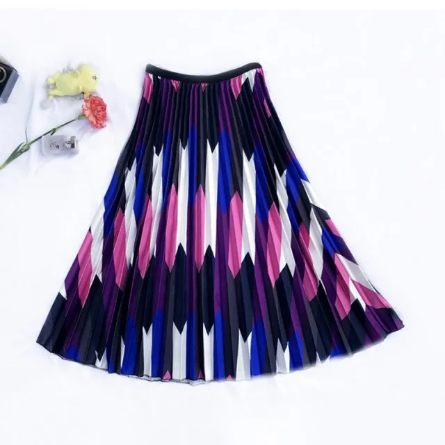 Летняя плиссированная юбка в европейском стиле с высокой талией, женские юбки трапециевидной формы, вечерние юбки средней длины на каждый день - Цвет: 3074 purple