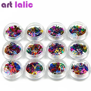 

12pcs Nail Art Alphabet Paillette Letters A-Z Tips DIY Decoration Nail Art Glitter Spangles