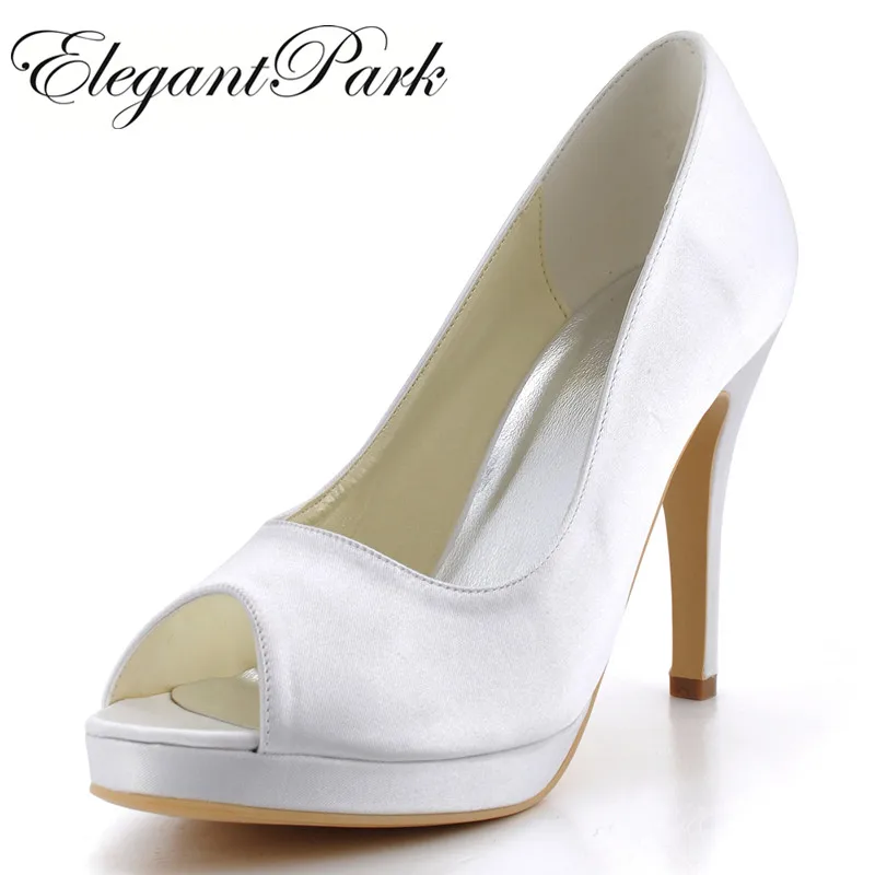 Shoes woman EP2098 PF Ivory White High heel platform Pumps Satin lady