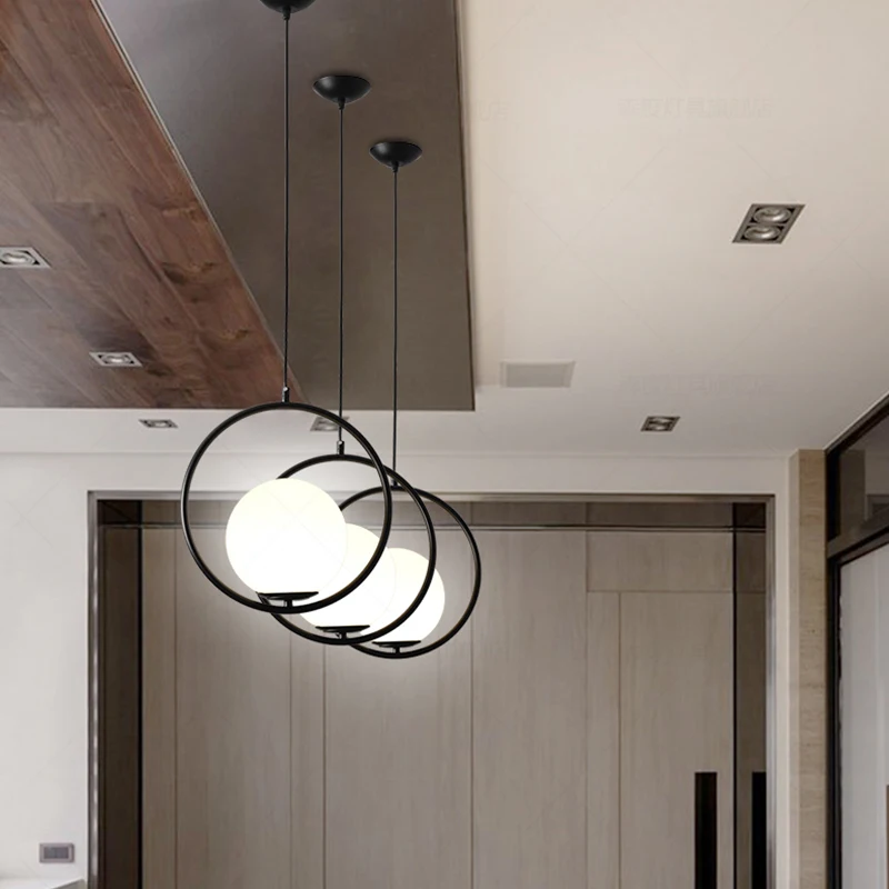 Современные подвесные потолочные лампы, железные подвесные светильники E27, подвесной светильник со стеклянным шаром, освещение для украшения дома и ресторана