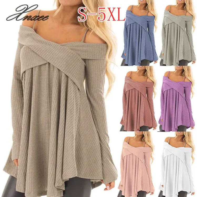 

S-5XL Sexy Off Shoulder Long Knitted Sweater Women Pullover Tunic Tops Oversized Jumper Spring Winter 2019 Xnxee