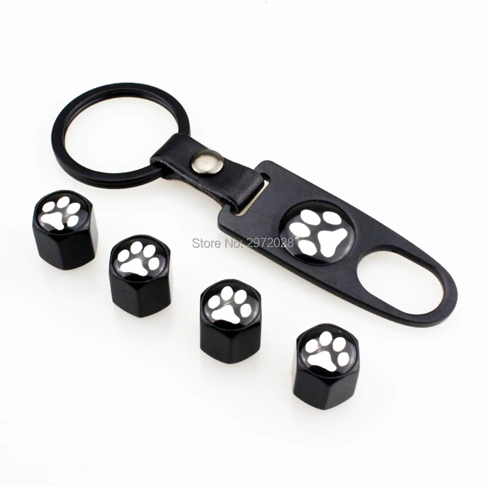 40 x Car Styling Stainless Steel Zinc Alloy Wheel Tire Valve Stems Caps Dog Footprint Universal Fit With Mini Wrench Key Chain |
