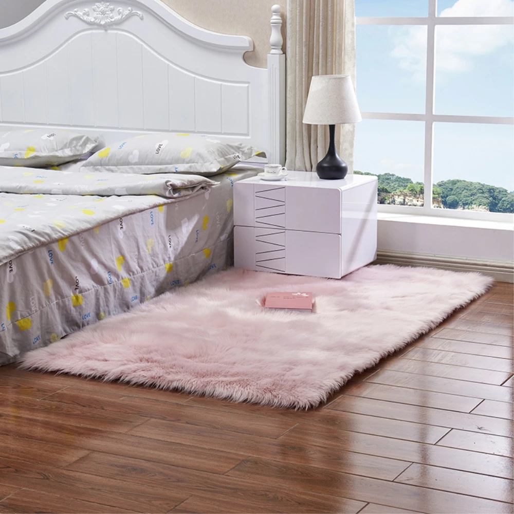 RAYUAN Artificial Wool Pink Sheepskin Hairy Carpet Faux Mat Soft Seat Pad Fur Plain Fluffy Area Rug Tapetes Multi Size