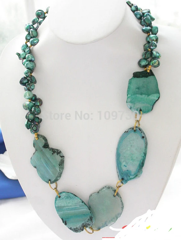 

Jewelr 003371 2row green baroque pearl fluorite massive NECLACE