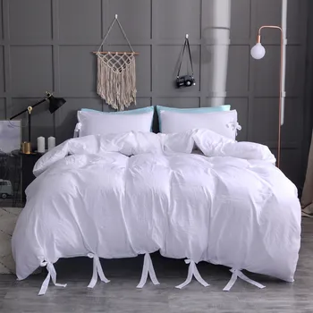 

New-Solid Color Washed Cotton Soft Quilt Cover Twin Queen King Duvet Cover Pillowcase Three Pieces Home Bedding Set