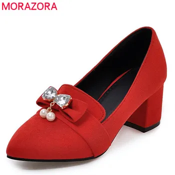 

MORAZORA 2020 big size 33-43 pointed toe spring summer women pumps slip on elegant dress shoes crystal square high heels shoes