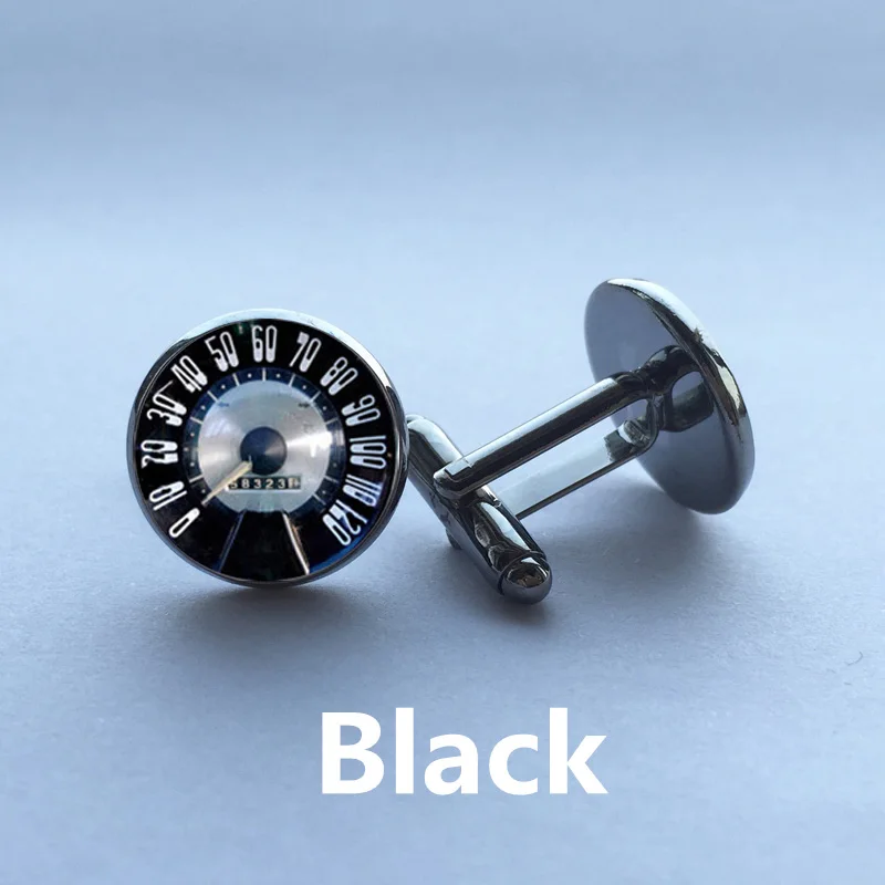 

1 pair Free Shipping Glass Cufflinks Speedometer Cufflinks Retro Vintage Car Speedtest cuff link sliver black round cufflinks