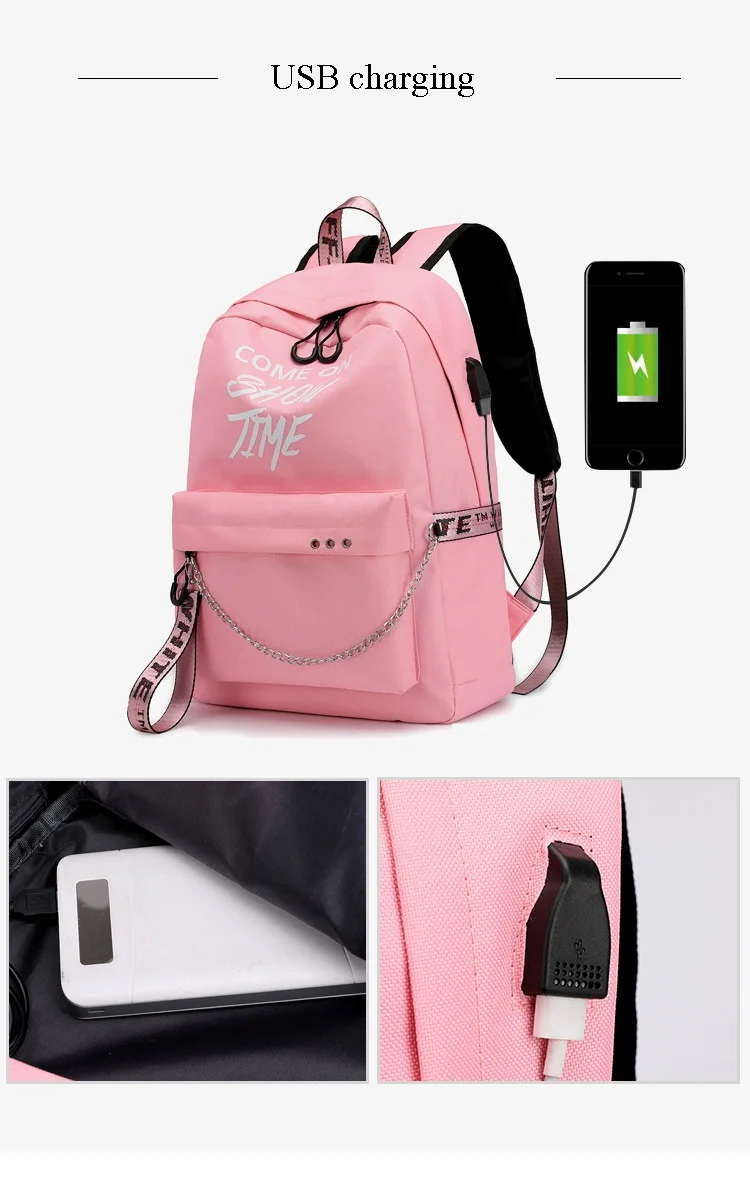 Рюкзак с защитой от кражи, USB, светящийся, женский, на цепочке, рюкзак для путешествий, Mochila, водонепроницаемый, Оксфорд, рюкзак для ноутбука, школьная сумка для девочек-подростков