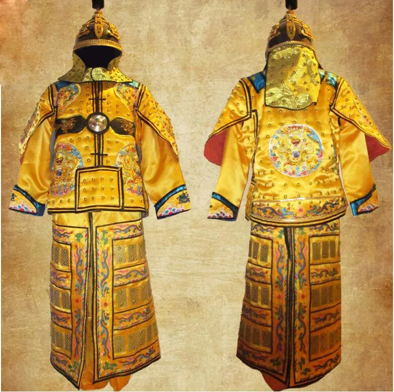 Одежда династии Цин Броня маньчжу флаг Броня Китайская древняя Кожа Медный Дракон общий Шлем Броня корселет Куи Цзя
