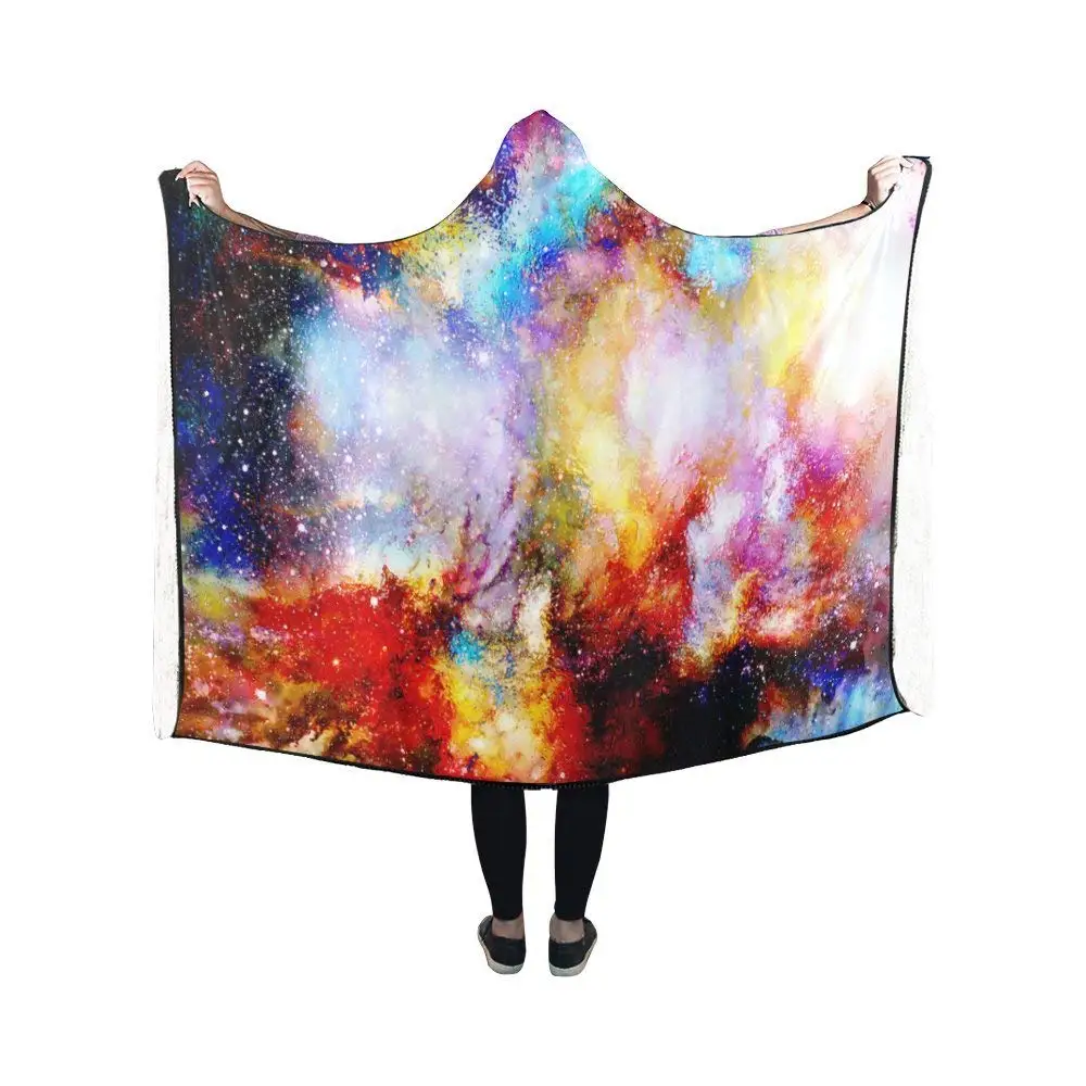 Cosmic Space And Stars Hooded Blanket,Fleece Hooded Throw WrapBlankets