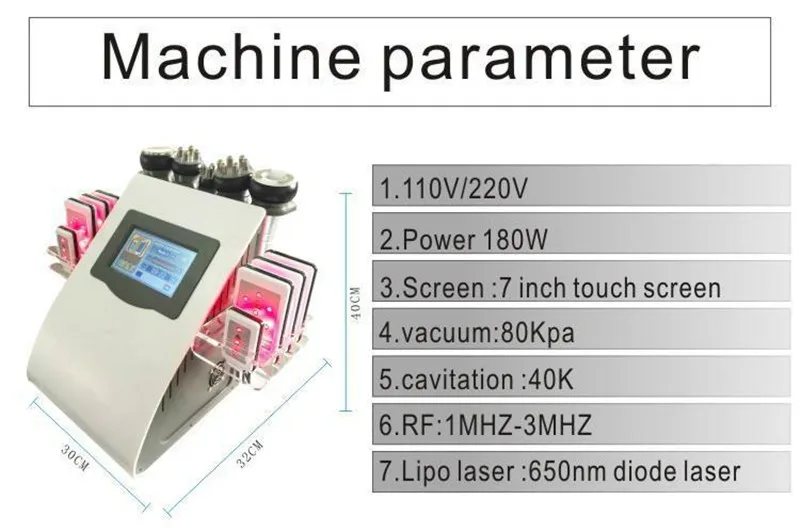 NEWEST !!! 6 In 1 Ultrasonic 40K Cavitation Vacuum Radio Frequency Lipo Laser Slimming Machine for Spa Hot Sale CE  (19)