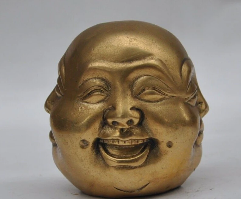 

Chinese Buddhism Brass Copper Maitreya 4 Face Buddha Different Emotional Statue