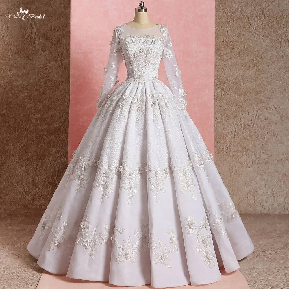 

LZ269 Yiai Real Pictures Vestido De Noiva 3D Flowers Beading Wedding Dress White Lace Ball Gown Robe De Mariee Bridal Dresses