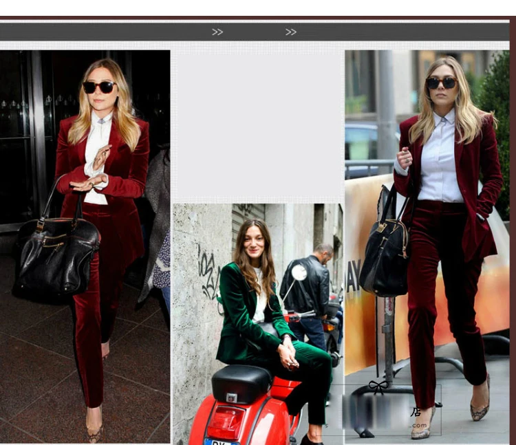 Rhonda Varnado Suits Slim Women Office Business Suits Formal Work Wear 2 Piece Sets Dark Green Velvet Ladies 