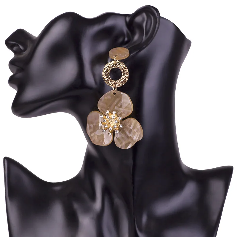 Vintage New Fashion Flower Resin Long Big Drop Earrings for Women Metal Dangling Crystal Acrylic Earrings Girls Jewelry Brincos (4)