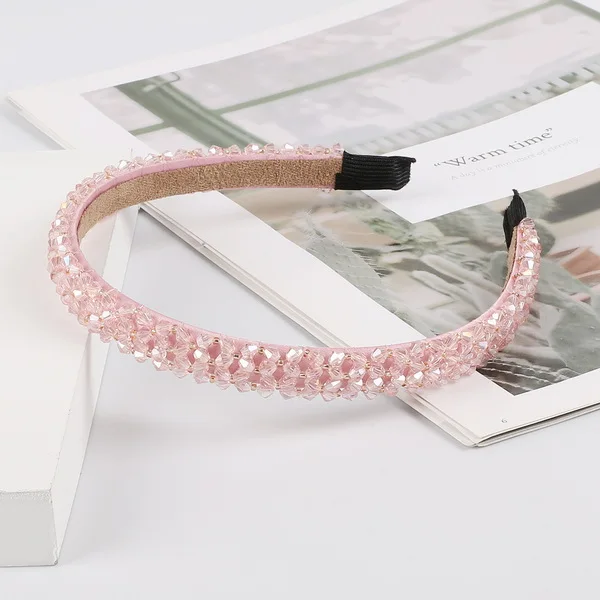 Pink Блестящие роскошные стразы для девочек, лента для волос, бриллиантовый обруч для волос, аксессуары для волос для женщин, Кристальные держатели головных уборов - Цвет: Pink