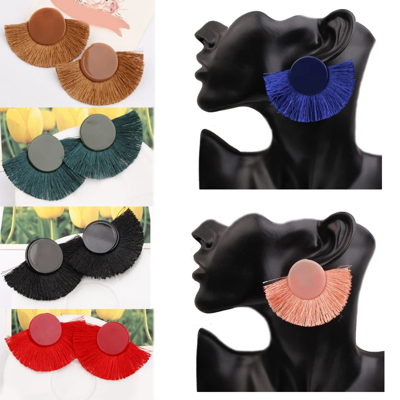 

2018 New Arrival 1Pair Acrylic Tassel Earrings Girls Candy Color Drop Earrings for Women Party Earring Round Korean 9 Colors