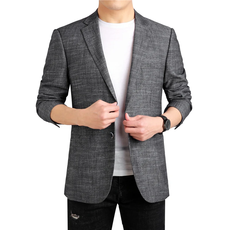 Men's suits 2019 spring new thin trend solid Gray color Slim business casual jacket costume Cotton Chinese Style Single Breasted Men's suits 2019 spring new thin trend solid Gray color Slim business casual jacket costume Cotton Chinese Style Single Breasted