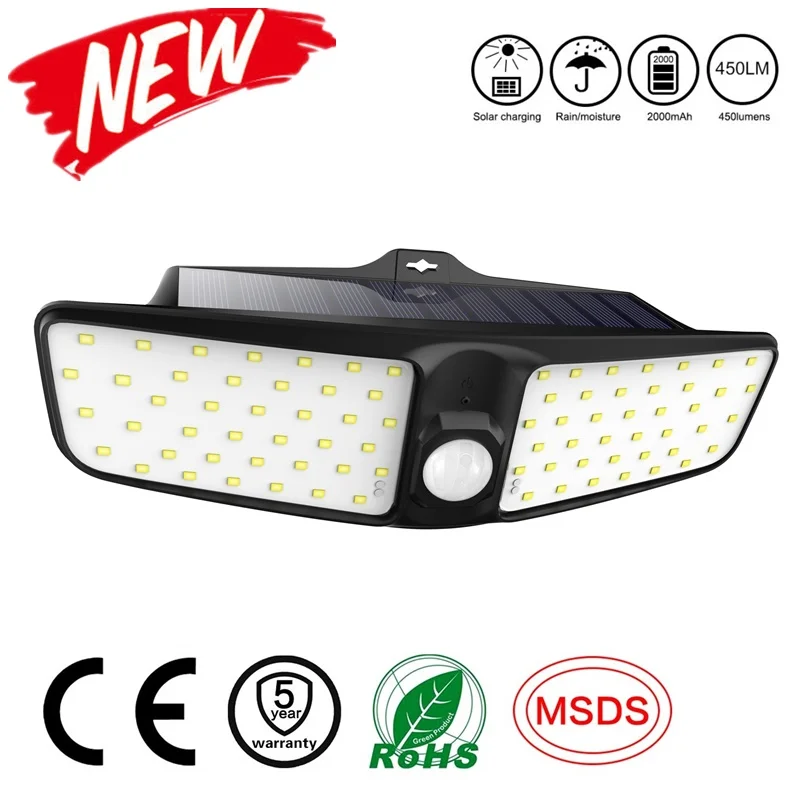 

Solar Lights Outdoor Motion sensor Night security wall lamp 80 LED Waterproof Energy saving Garden Front door Yard