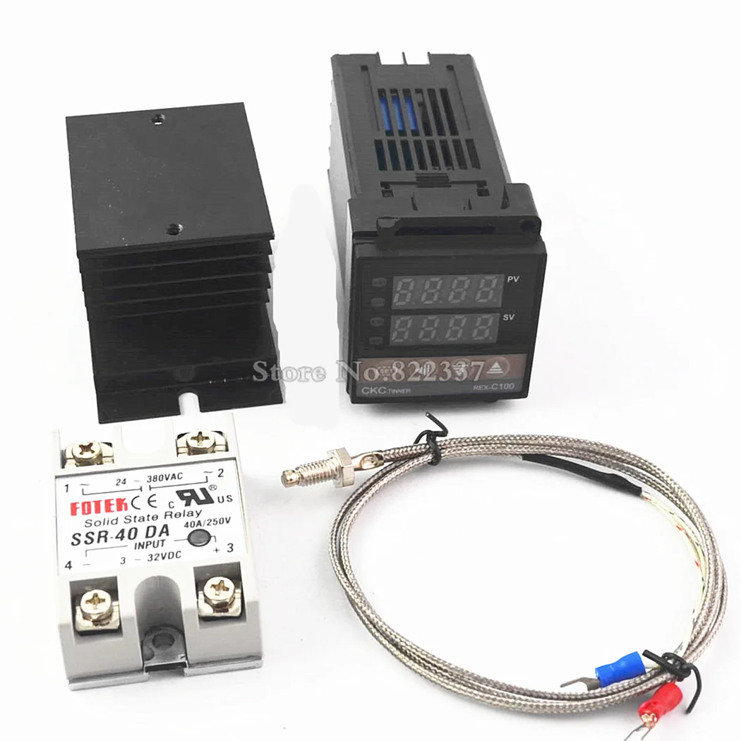 Цифровой ПИД регулятор температуры REX C100 термостат + реле SSR 40DA Термопара K RKC 0