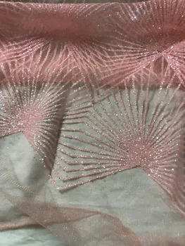 

Hot selling glued glitter sequins lace fabric Jolin-460 African French net tulle Lace Fabric for party