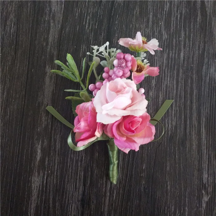 Искусственные шелковые цветы, бутоньерка для жениха, Мужская свадебная бутоньерка на запястье, женские свадебные вечерние цветочные украшения - Цвет: Hot pink Botuonniere
