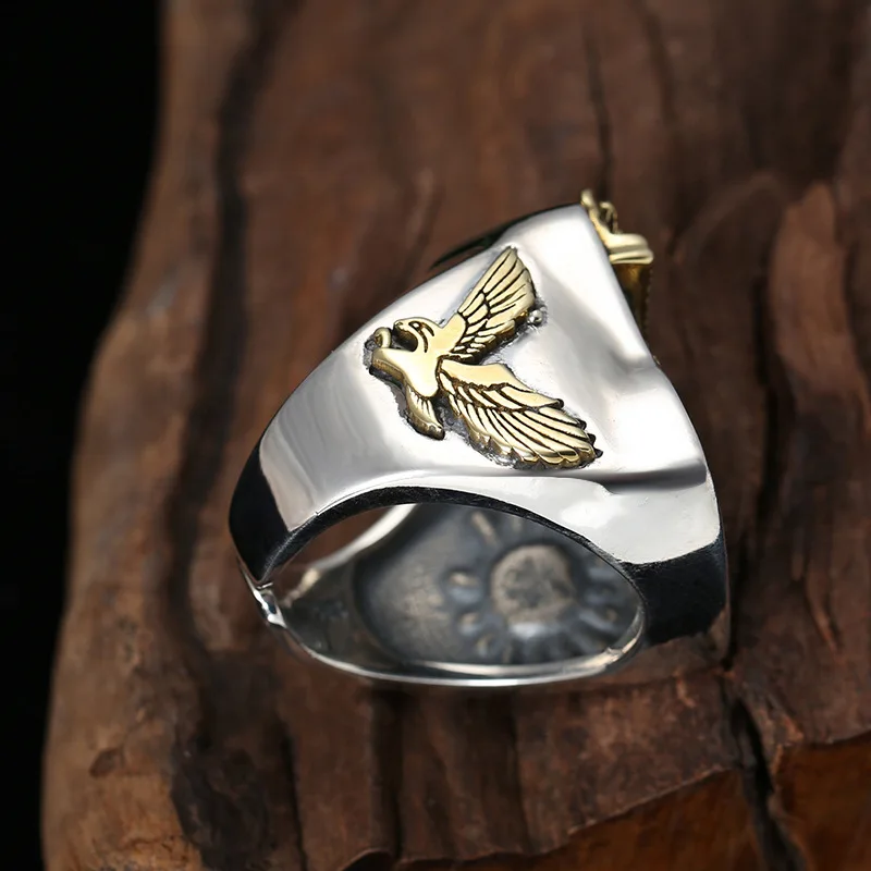 

2019 New Fashion 925 Sterling Silver Fashion Rings eagle for Men Gift Punk&Rock