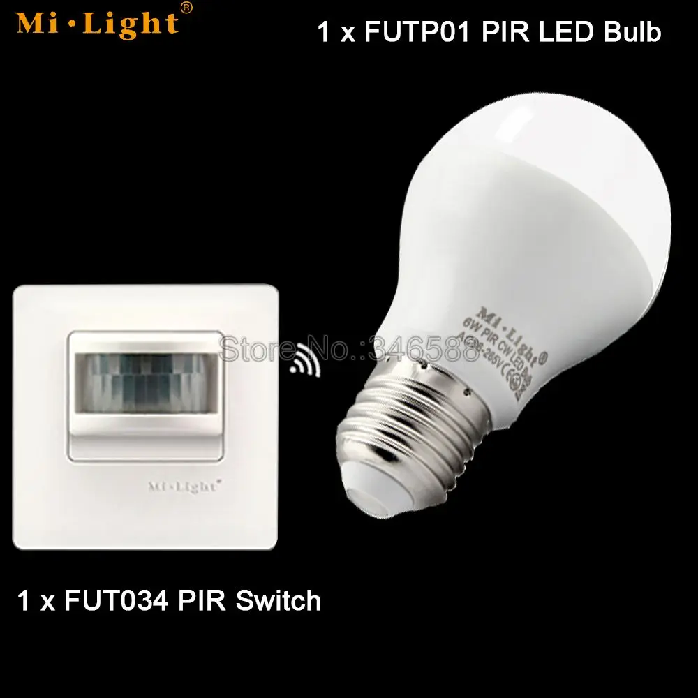 FUT034 Mi. light 220V PIR беспроводной датчик переключатель + FUTP01 6W холодный белый теплый