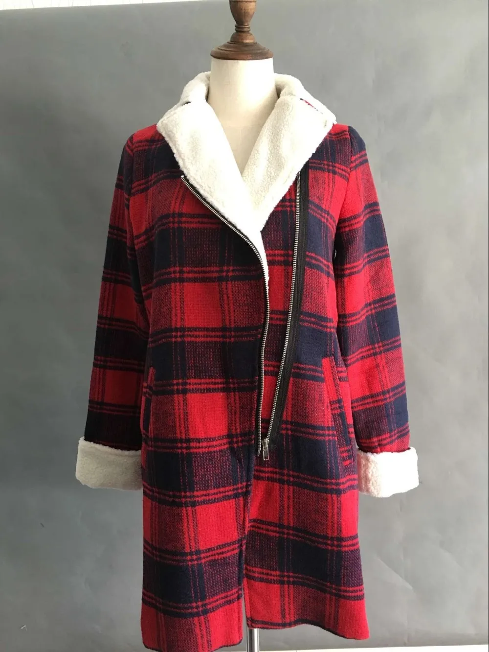 Лондонский стиль, осенняя Женская куртка, пальто, отложной воротник, молния, карманы, красная клетчатая зимняя куртка для женщин, chaquetas mujer