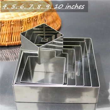 

(7pcs/set) Latest 4 - 10 inches square shape stainless steel mousse rings cheesecake fondant bread chiffon cake mould tools
