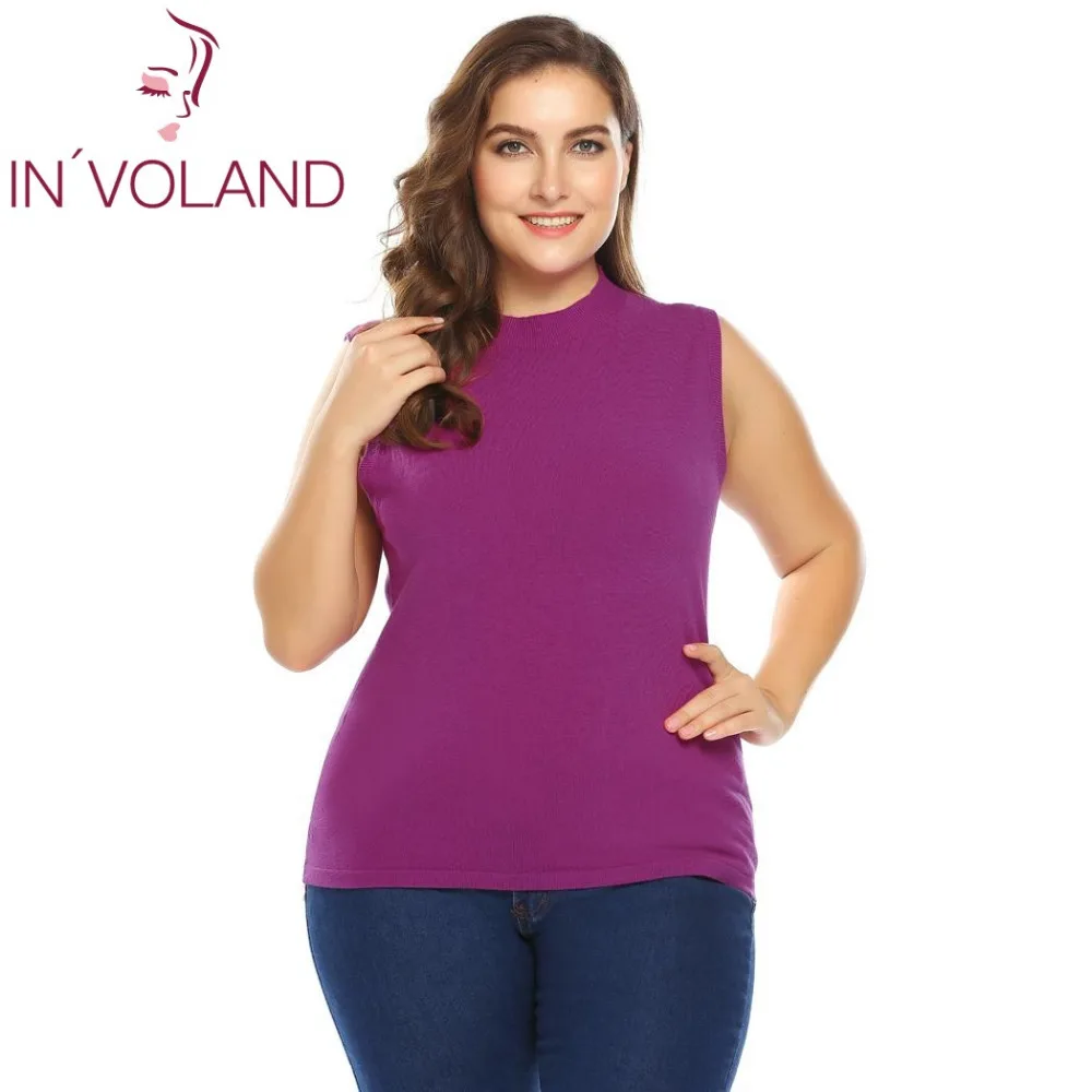 

IN'VOLAND Women Knit Sweater Plus Size XL-5XL Autumn Spring Casual Sleeveless Solid Slim Fit Thin Large Pullover Vest Big Size
