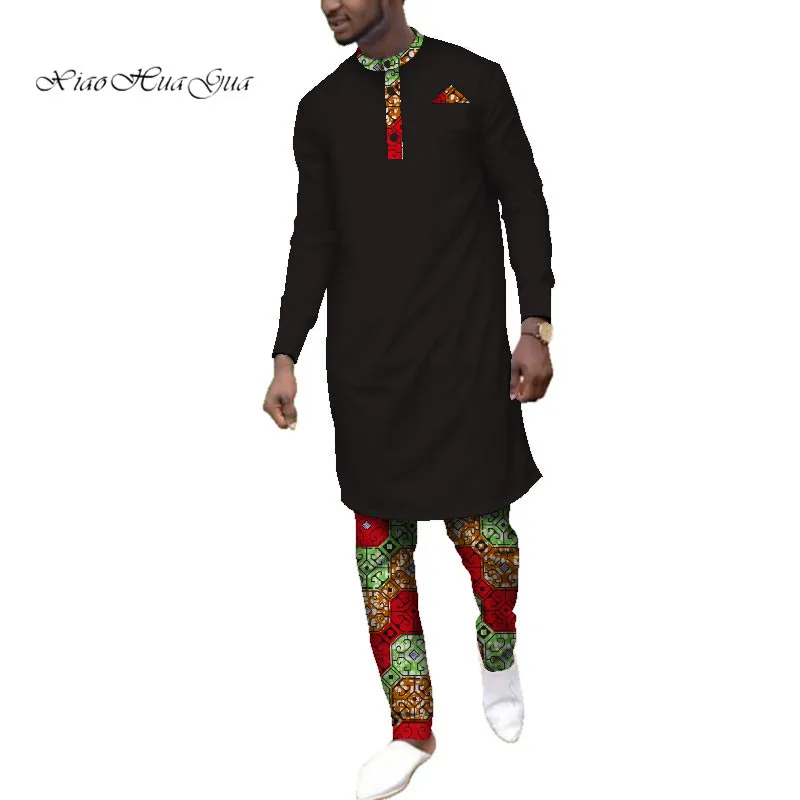 Мужская одежда в африканском стиле Bazin Riche, комплект из 2 предметов: длинная рубашка и штаны, Повседневная африканская Дашики, комплекты из