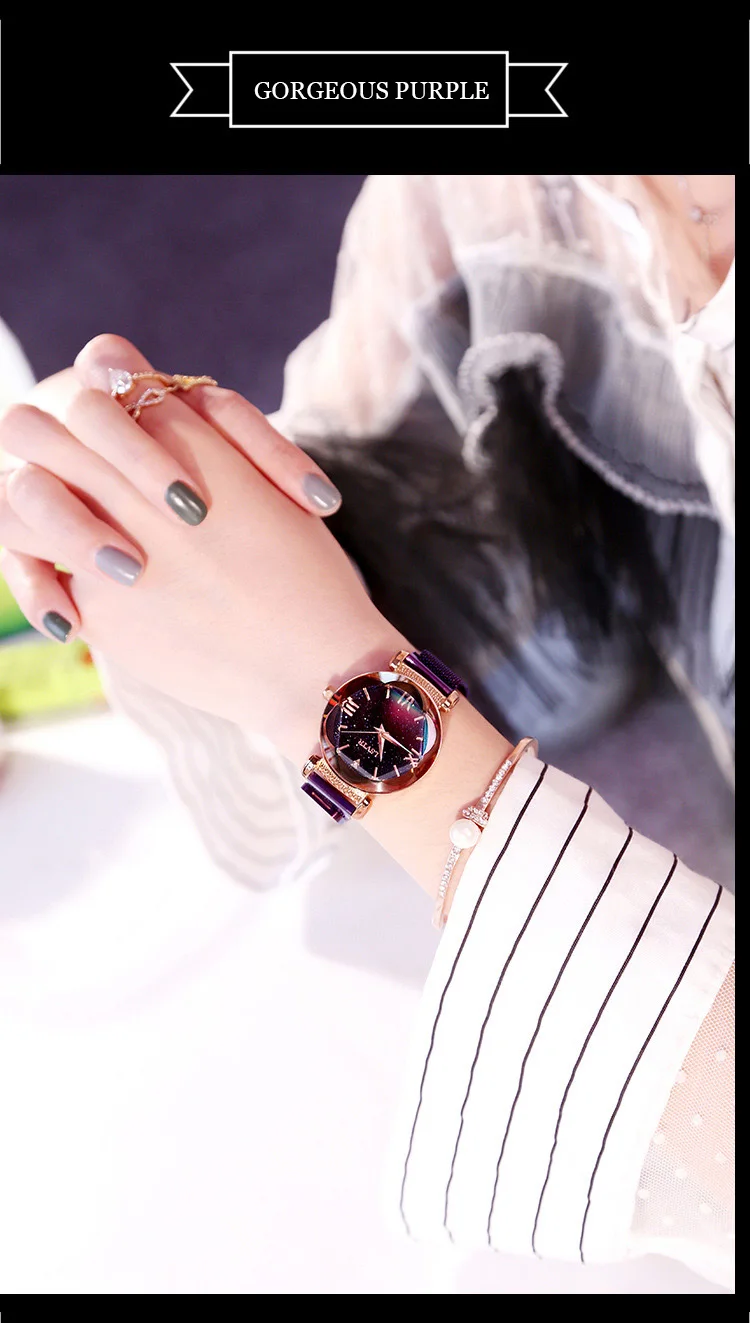 Модные женские часы люксовый бренд розовое золото звездное небо магнит кварцевые наручные часы для женщин женские часы Montre Femme