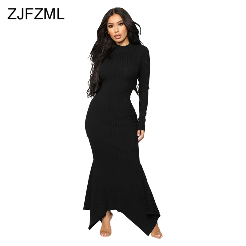 High neck rib maxi dress with long sleeves High neck rib maxi dress with long sleeves