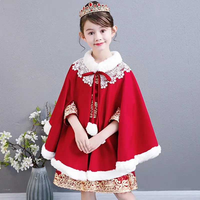 

Baby Kids Elegant Wine-red Birthday Wedding Party Shoulderless Princess Lace Dress Toddler Children Host Piano Costume Dress