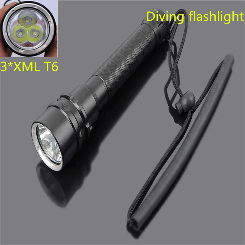 

Professional Underwater Diving Flashlight CREE XM-L T6 6000LM LED Waterproof Torch 3T6 LED Flash Light by 18650 Battery