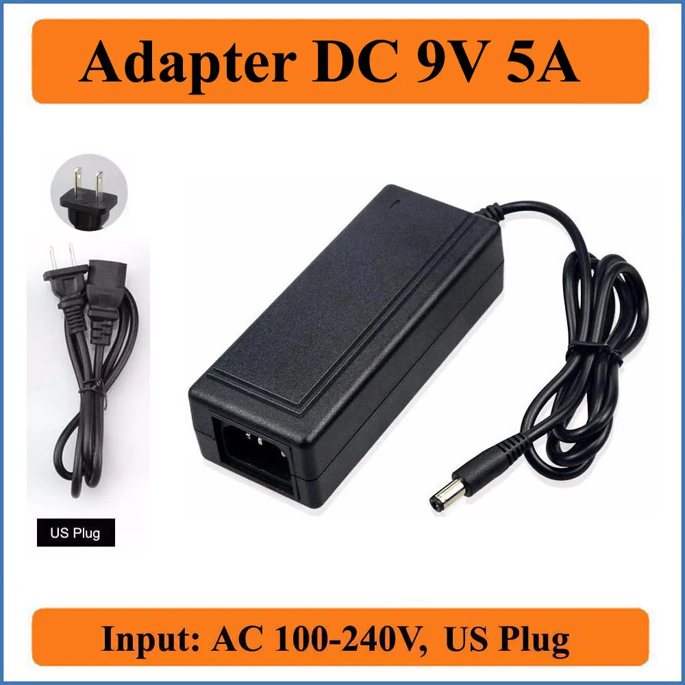 

9V 5A US Plug AC DC Adapter AC 100V-240V Chargers Converter to DC 9V 5000mA Power Supply 5.5mm x 2.1-2.5mm AC Power