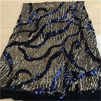 

2019 New style French net lace African Blue tulle mesh lace fabric black high quality nigerian sequin 3 d embroidery lace fabric